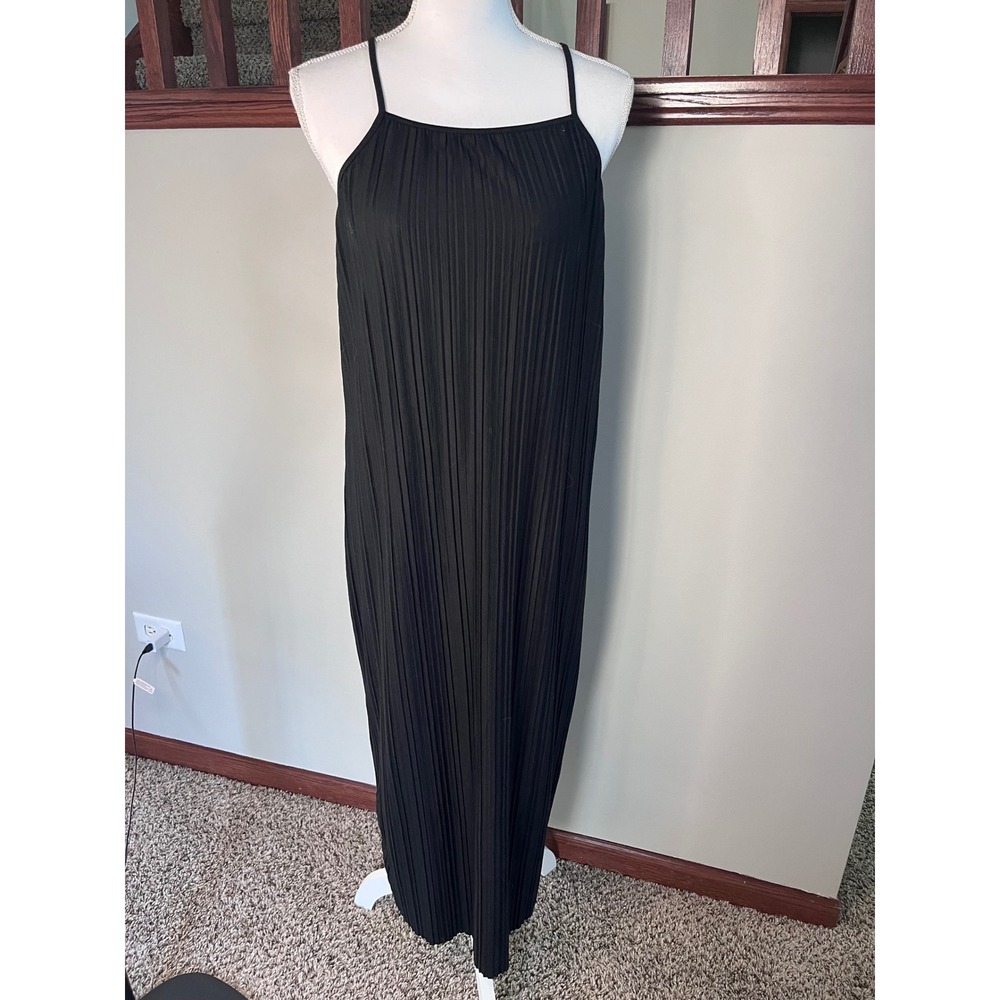 A New Day Black Pleated Maxi Dress Sleeveless Spaghetti Strap Large NWT
